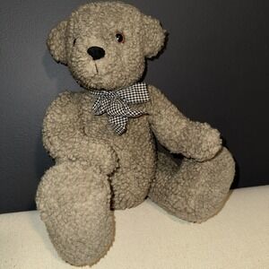 Vintage  Teddy Bear  With Hard  Plastic Brown Eyes Rare Grey